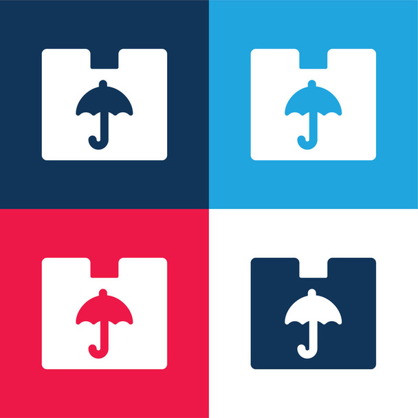Doboz kék és piros négy szín minimális ikon készlet - Vektor, kép