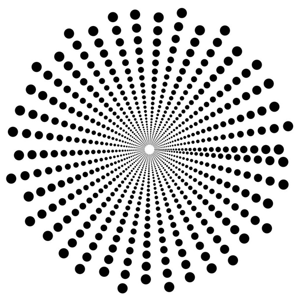 画面印刷パターン。放射状のフレーム。抽象渦。円形のパターン。白に隔離されたポップアートのラウンドのハーフトーンフレーム。抽象的な渦巻き、眼球。点線｜print.  - ベクター画像