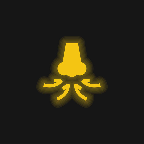 Respirar amarillo brillante icono de neón - Vector, Imagen