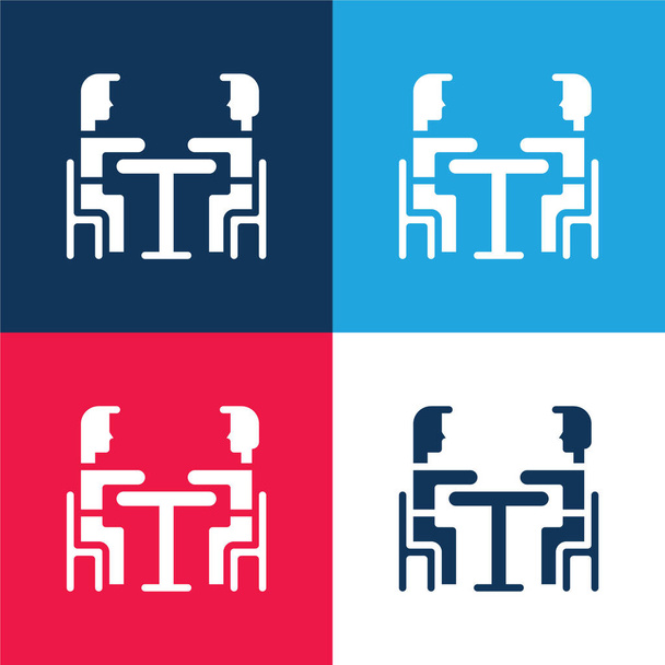 Śniadanie niebieski i czerwony zestaw czterech kolorów minimalny zestaw ikon - Wektor, obraz