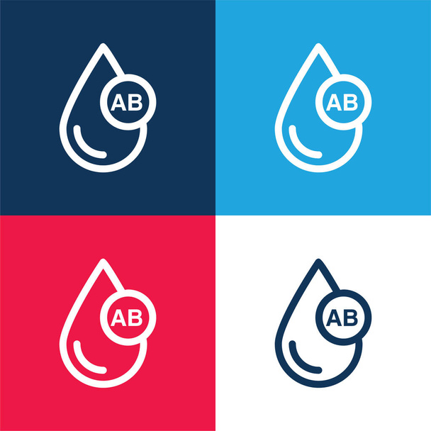 Grupa krwi AB niebieski i czerwony zestaw czterech kolorów minimalny zestaw ikon - Wektor, obraz