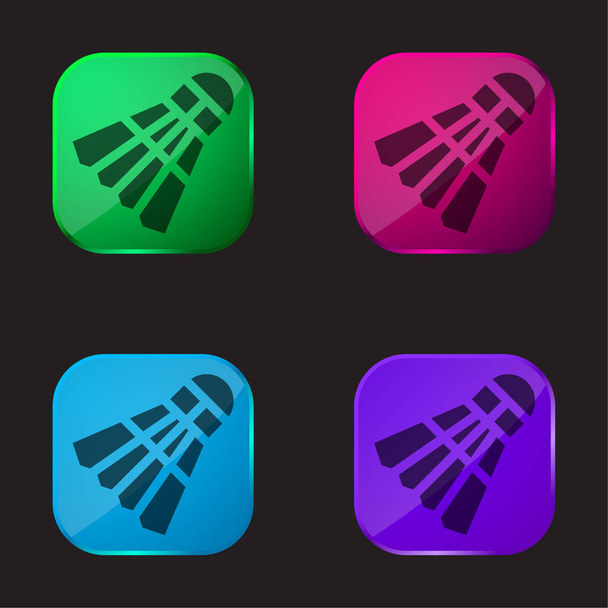 Badminton cztery kolor szklany przycisk ikona - Wektor, obraz