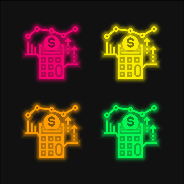 Vier farbig leuchtende Neon-Vektorsymbole - Vektor, Bild