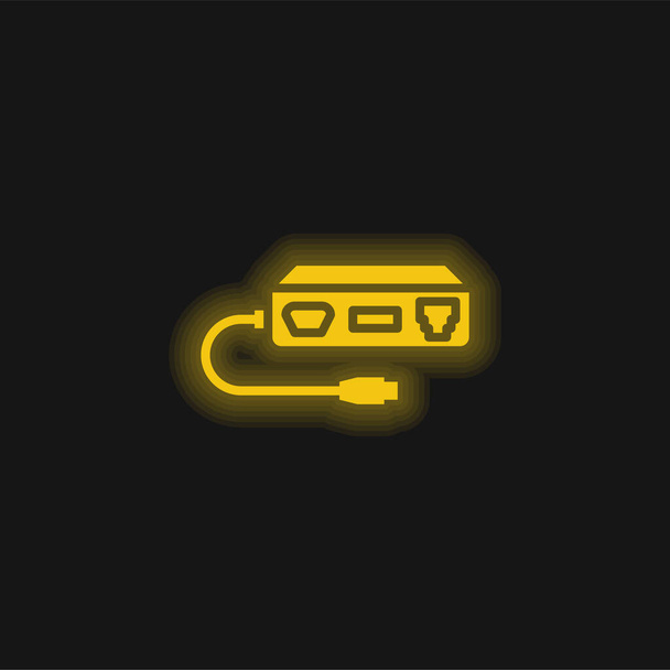 Adapter sárga izzó neon ikon - Vektor, kép