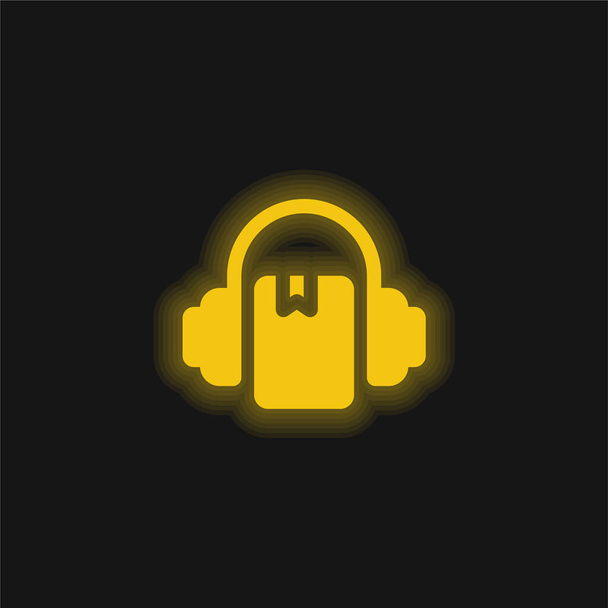 Audiobook yellow glowing neon icon - Vector, Image