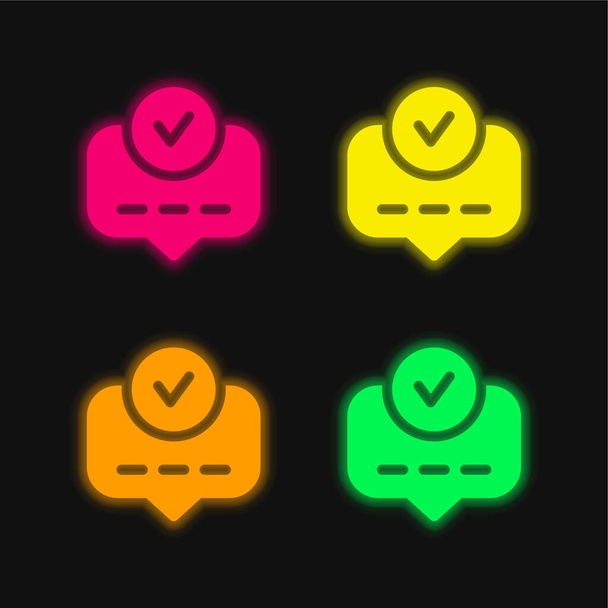 Akzeptiere leuchtende Neon-Vektorsymbole in vier Farben - Vektor, Bild