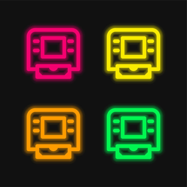 ATM Machine four color glowing neon vector icon - Vector, Image