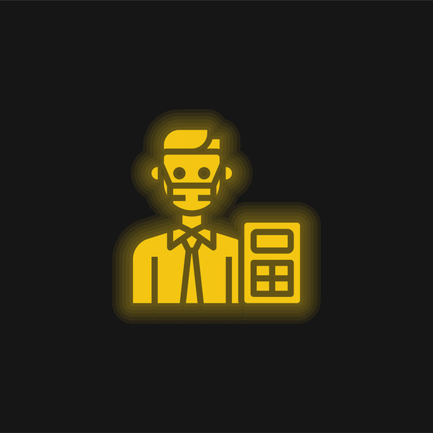 Accountant yellow glowing neon icon - Vector, Image