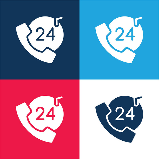24 Horas azul y rojo de cuatro colores mínimo icono conjunto - Vector, imagen