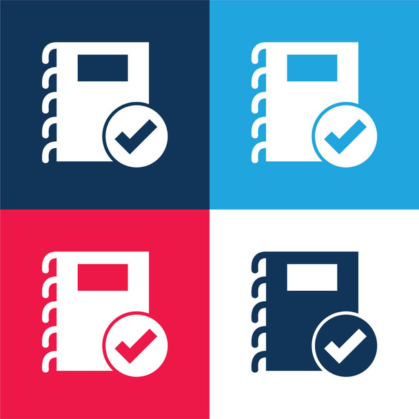 Schválené poznámky Symbol modrá a červená čtyři barvy minimální ikona nastavena - Vektor, obrázek