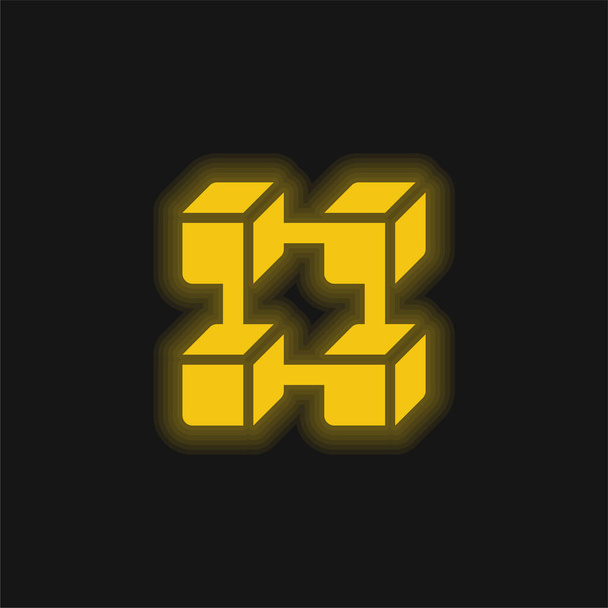 Blockchain keltainen hehkuva neon kuvake - Vektori, kuva