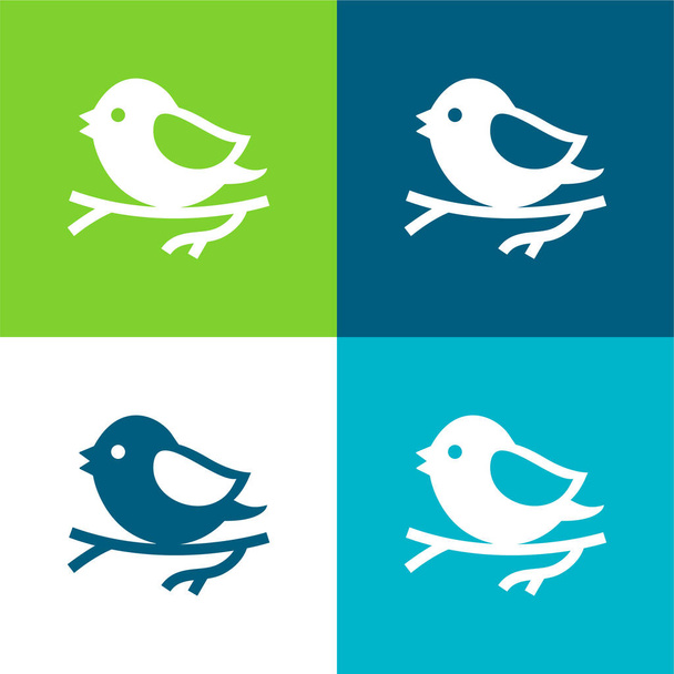 Bird On Branch Flat four color minimal icon set - Vector, Image
