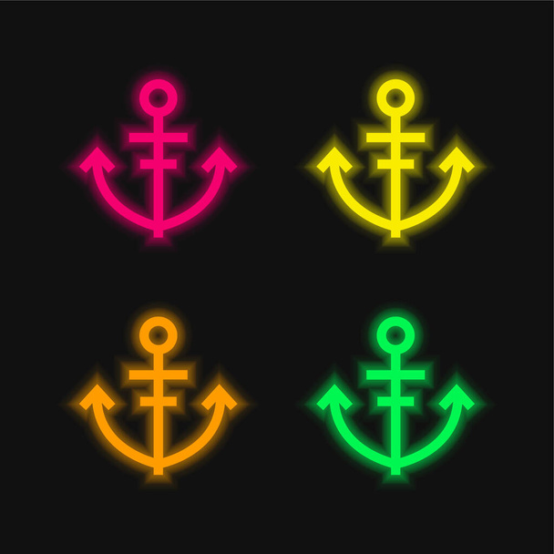 Ancla de cuatro colores brillante icono del vector de neón - Vector, Imagen