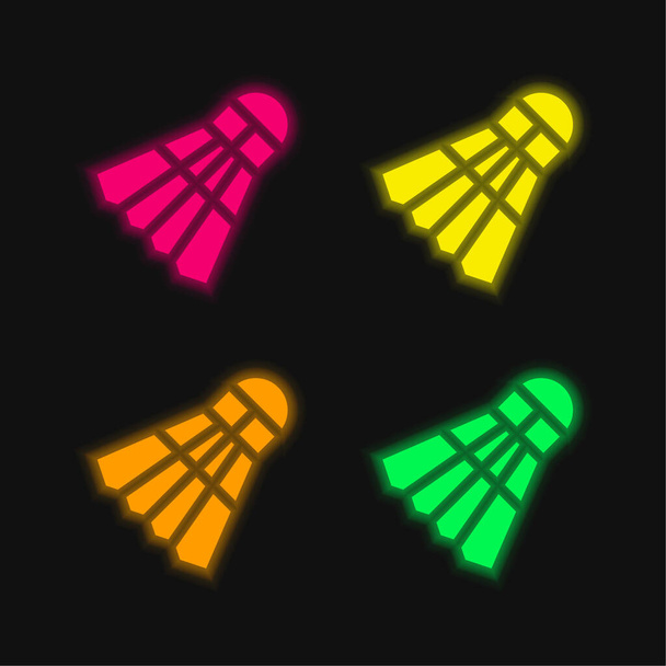 Badminton four color glowing neon vector icon - Vector, Image