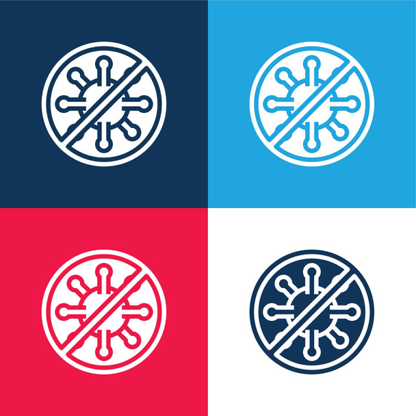 Antivirus kék és piros négy szín minimális ikon készlet - Vektor, kép
