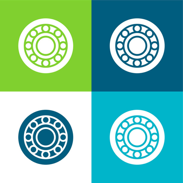 Колесо сплава Плоское четырехцветный минимальный набор значков - Вектор,изображение