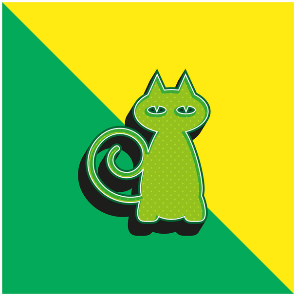 Gato negro verde y amarillo moderno vector 3d icono logotipo - Vector, imagen