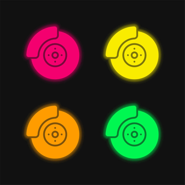 Alloy Wheel four color glowing neon vector icon - Vector, Image