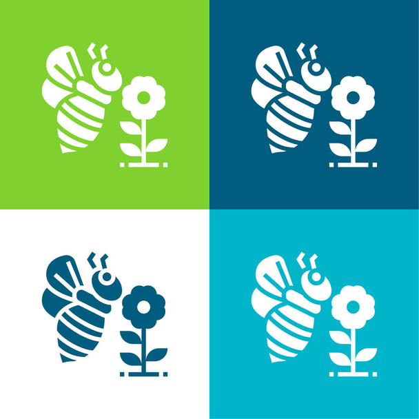 Bee Flat quatre couleurs minimum jeu d'icônes - Vecteur, image