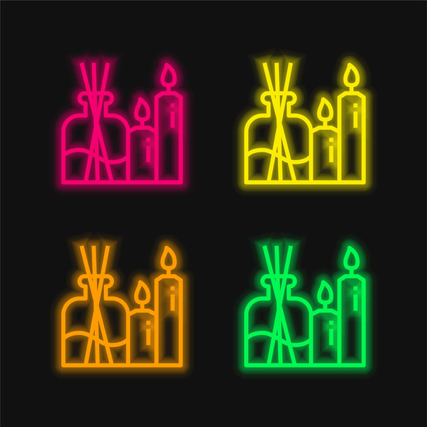 Aromatherapie vier Farben leuchtenden Neon-Vektor-Symbol - Vektor, Bild