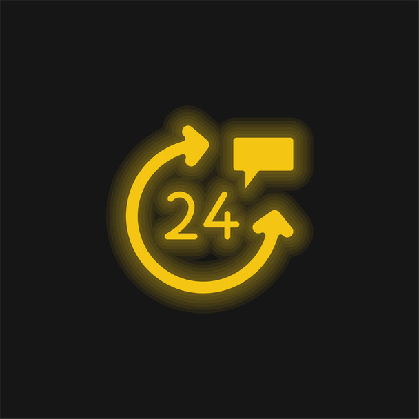 24 ώρες κίτρινο λαμπερό νέον εικονίδιο - Διάνυσμα, εικόνα