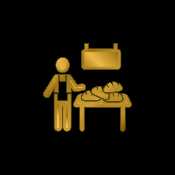 Sprzedawca piekarniczy złocona ikona metaliczna lub wektor logo - Wektor, obraz