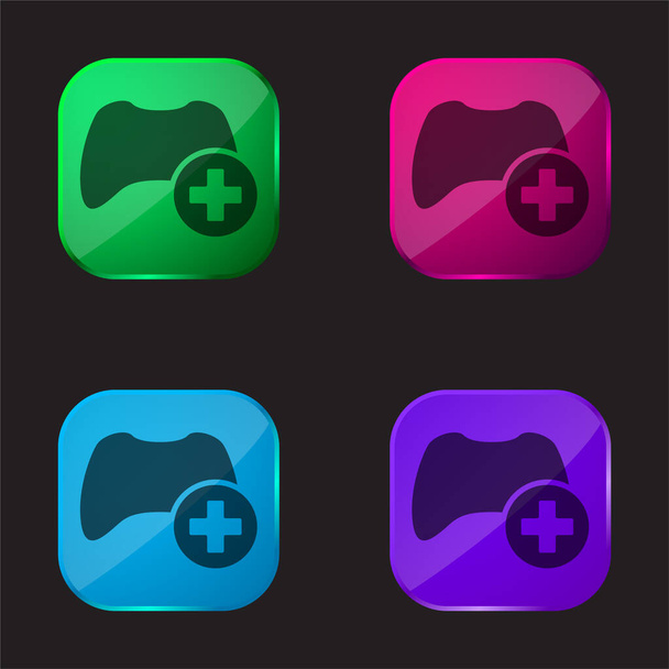 Add Control Interface Symbol four color glass button icon - Vector, Image
