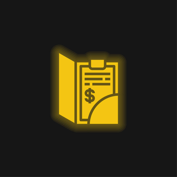 Bill yellow glowing neon icon - Vector, Image