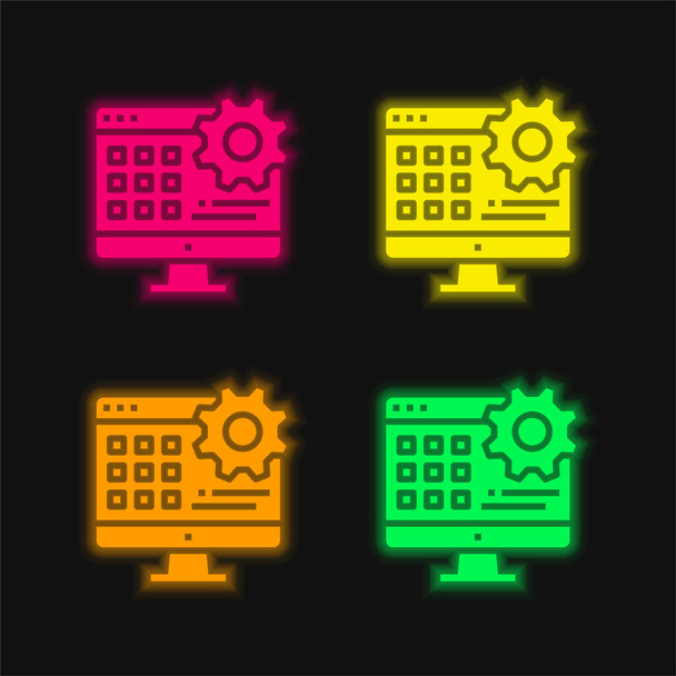Applicazione icona vettoriale al neon incandescente a quattro colori - Vettoriali, immagini