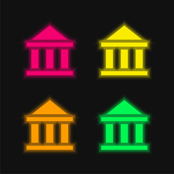 Bank vier kleuren gloeiende neon vector pictogram - Vector, afbeelding