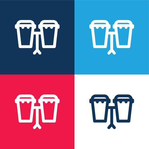 Bongos blue and red four color minimal icon set - Vector, Image