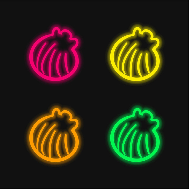 Beach Shell Hand gezeichnete Form vier Farbe leuchtenden Neon-Vektor-Symbol - Vektor, Bild
