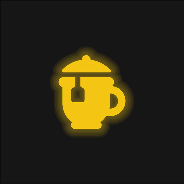 Nagy Tea Pot sárga izzó neon ikon - Vektor, kép