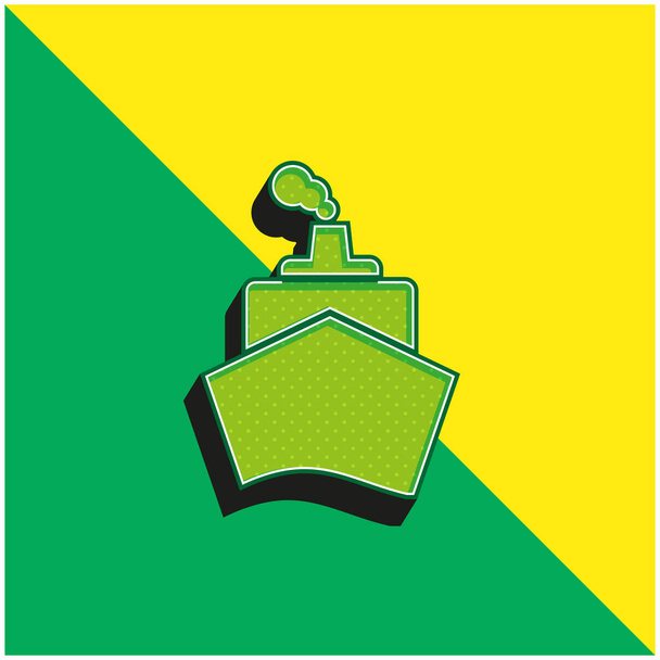 Лодка с видом спереди Зеленый и желтый современный 3d векторный логотип - Вектор,изображение