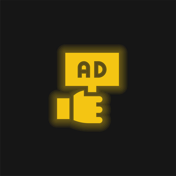 Hirdetési sárga izzó neon ikon - Vektor, kép