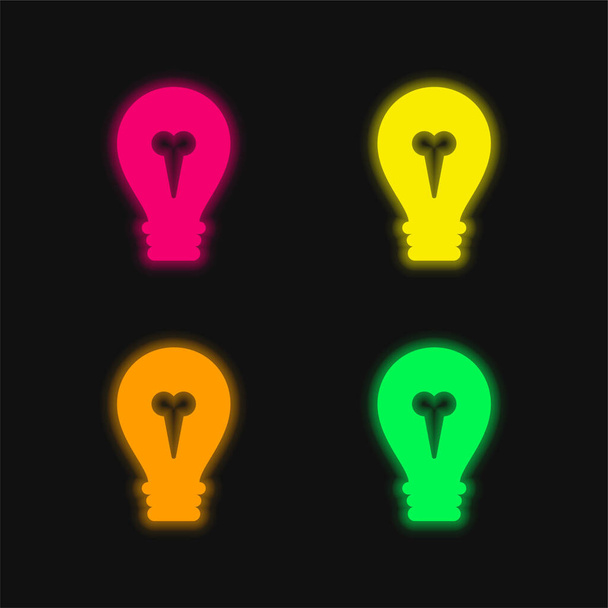 Bombilla de luz grande de cuatro colores brillante icono del vector de neón - Vector, Imagen