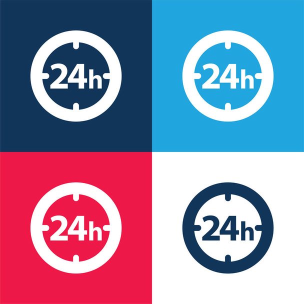 24 Horas Reloj Circular Símbolo azul y rojo de cuatro colores mínimo icono conjunto - Vector, imagen