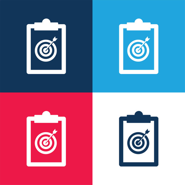 Nota de tiro com arco azul e vermelho conjunto de ícones mínimos de quatro cores - Vetor, Imagem