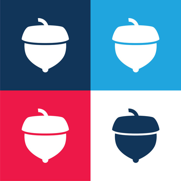 Acorn azul e vermelho quatro cores conjunto de ícones mínimos - Vetor, Imagem