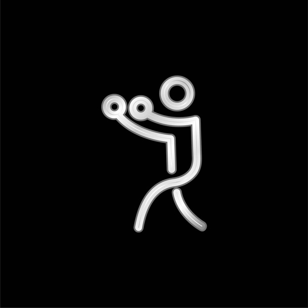Boxing Stick Man posrebrzana ikona metalowa - Wektor, obraz
