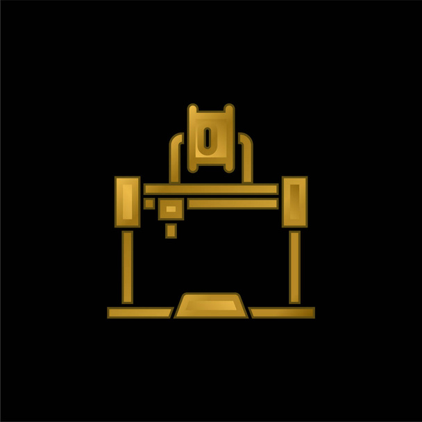 Impresora 3d chapado en oro icono metálico o logotipo vector - Vector, Imagen