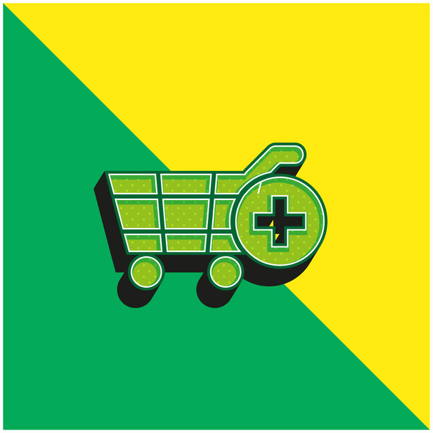 ショッピングカートEコマースインターフェースシンボルの追加緑と黄色のモダンな3Dベクトルアイコンのロゴ - ベクター画像