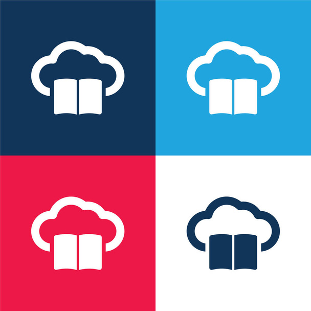 Reservar En Internet Cloud azul y rojo conjunto de iconos mínimo de cuatro colores - Vector, Imagen