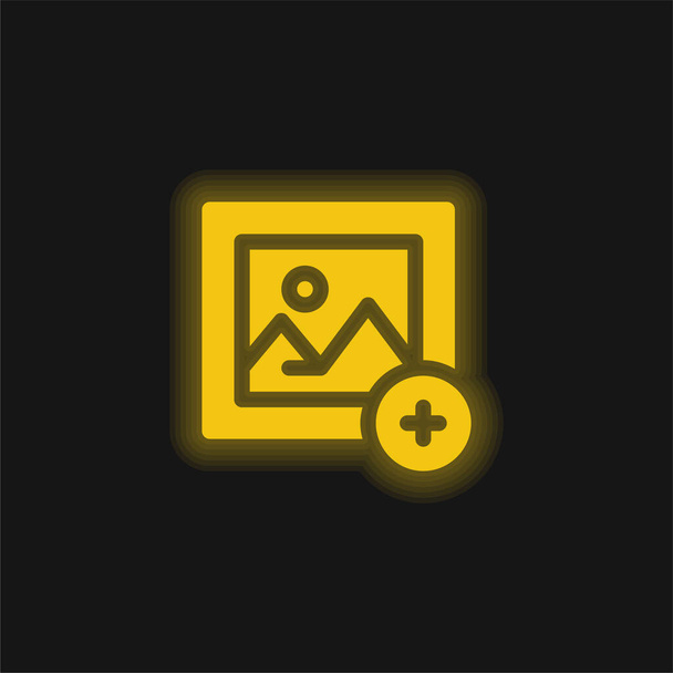 Přidat žlutou zářící neonovou ikonu obrázku - Vektor, obrázek