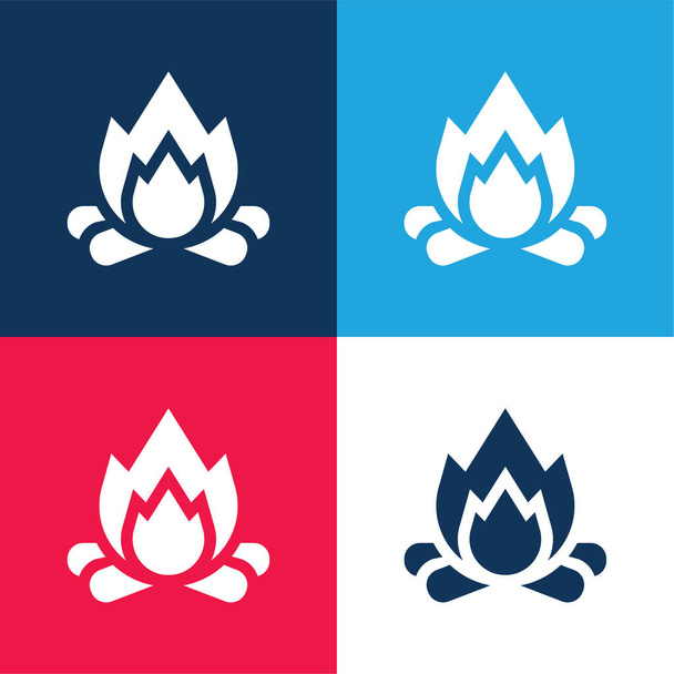 Bonfire azul y rojo conjunto de iconos mínimo de cuatro colores - Vector, imagen