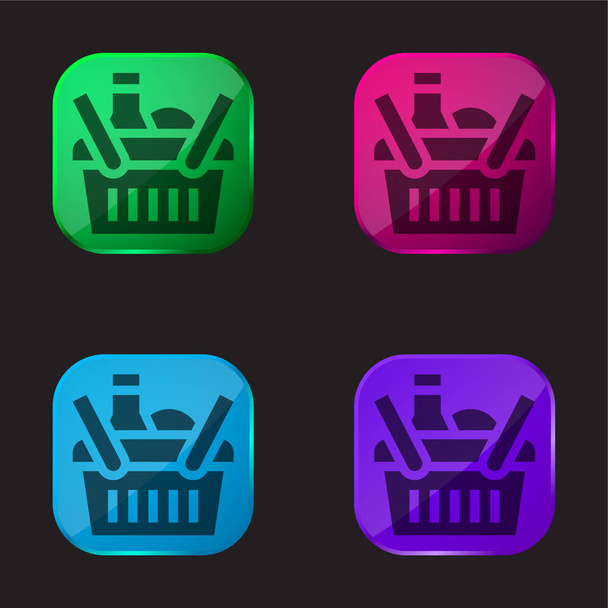 Panier quatre icône de bouton en verre de couleur - Vecteur, image