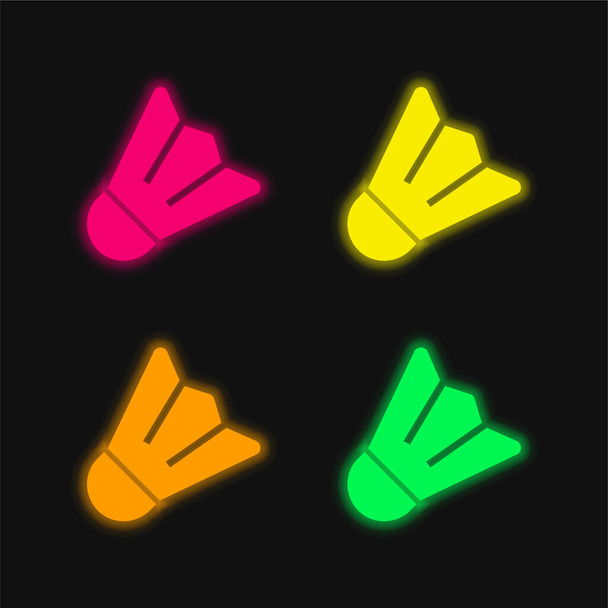 Badminton vier Farben leuchtenden Neon-Vektor-Symbol - Vektor, Bild
