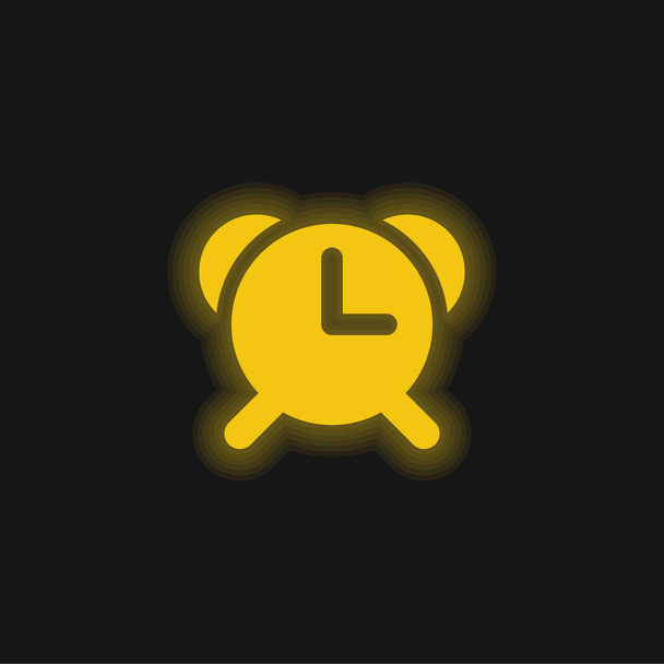 Reloj despertador amarillo brillante icono de neón - Vector, imagen