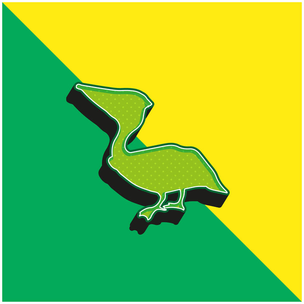силуэт птицы anhinga зеленый и желтый современный 3D логотип векторной иконки - Вектор,изображение
