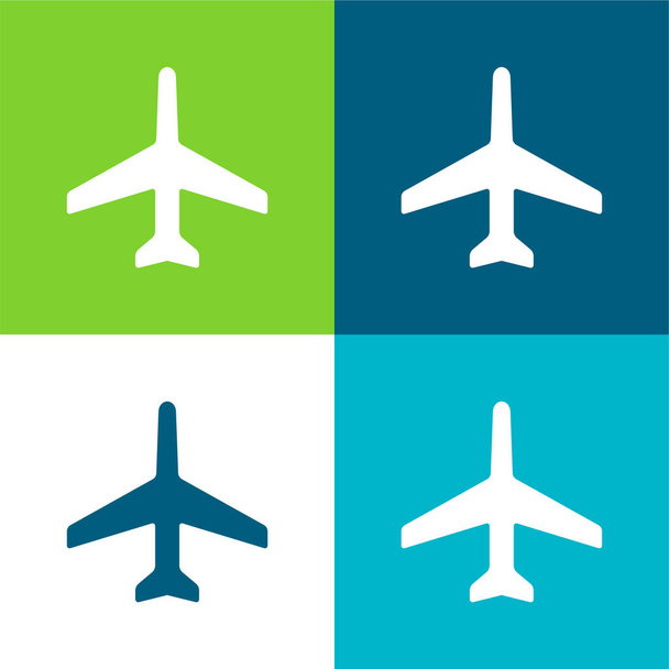Самолет, указывающий на плоскую четырехцветную минимальную иконку - Вектор,изображение